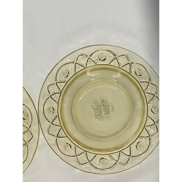 Vintage Federal Depression Glass Amber Tea Cup & Saucer Set Rosemary Dutch Rose - Picture 4 of 4